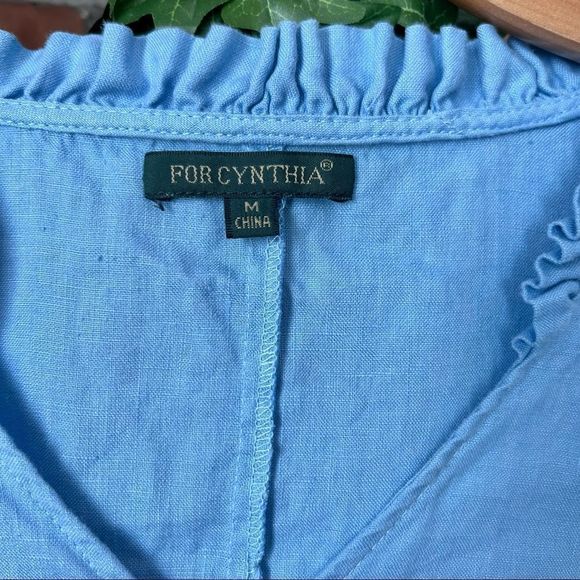 For Cynthia 100% Linen Blue Sailorcore Top S: M - Picture 2 of 9